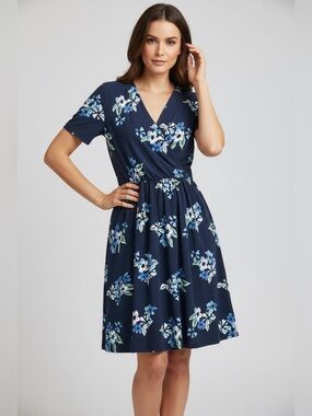 LuLaRoe Chantale Cross Front Dress • Side Seam Pockets • Blue Floral